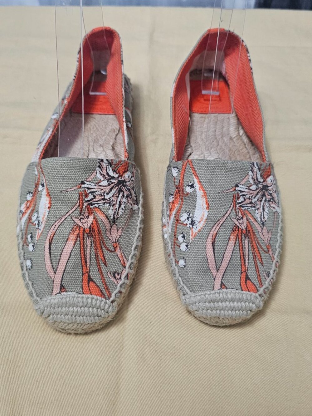 Tory Burch Floral Canvas Espadrilles Orange Grey Flat Shoes Size 6 - Picture 4 of 7